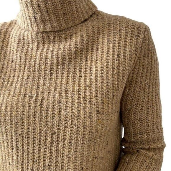 Vintage J Crew Womens Tan Brown Chunky 100% Wool Ribbed Turtle Neck Sweater Sz S - Picture 4 of 7